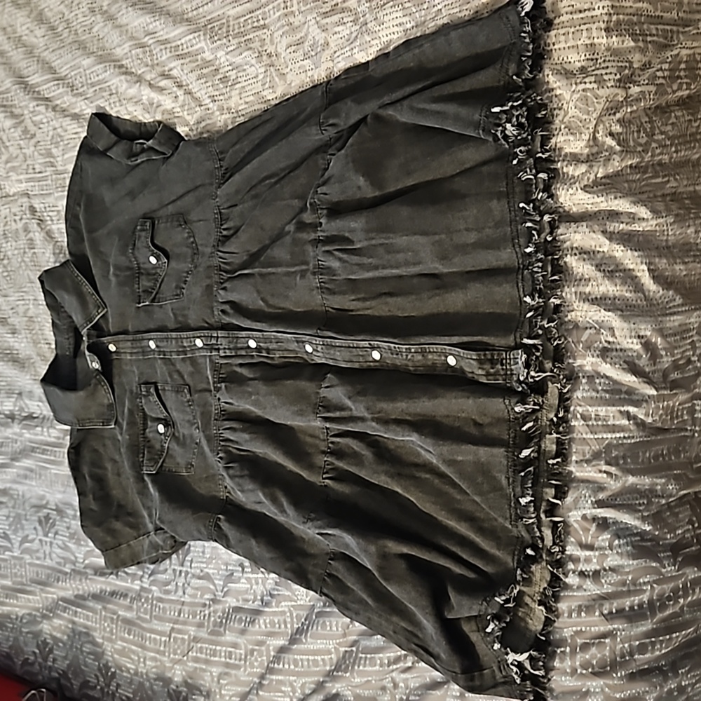 Vici Washed Black Tiered Button-Front Mini Dress